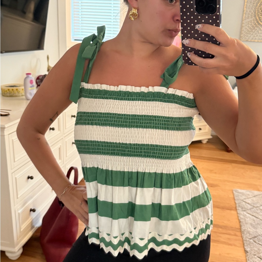 Kate Spade Green and White Striped Women's Top